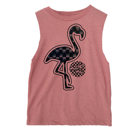 Denim Check Flamingo Muscle Tank, Clay (Infant, Toddler, Youth, Adult)