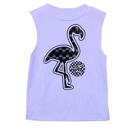 Denim Check Flamingo Muscle Tank, Lavender (Infant, Toddler, Youth, Adult)