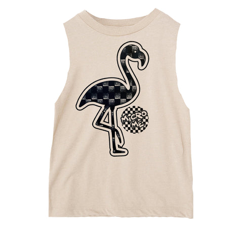 Denim Check Flamingo Muscle Tank, Natural (Infant, Toddler, Youth, Adult)
