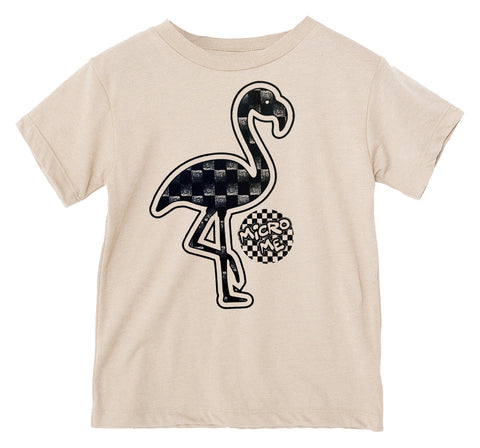Denim Check Flamingo Tee, Natural (Infant, Toddler, Youth, Adult)