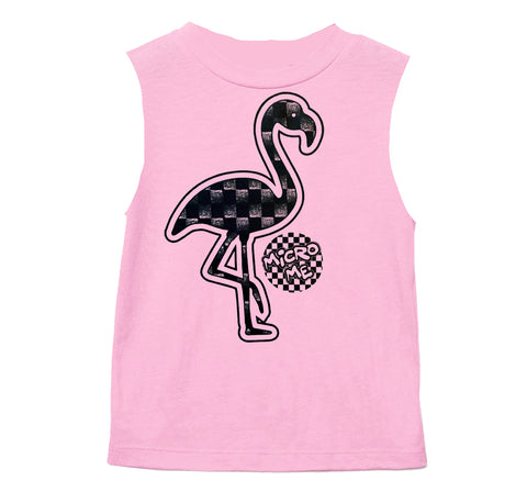 Denim Check Flamingo Muscle Tank, Lt.Pink  (Infant, Toddler, Youth, Adult)