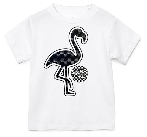 Denim Check Flamingo Tee, White  (Infant, Toddler, Youth, Adult)