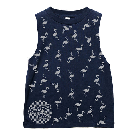 Flamingos  Muscle Tank, Navy (Infant, Toddler, Youth, Adult)