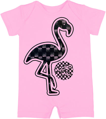 Denim Checks Flamingo Short Romper, Lt. Pink (Infant)