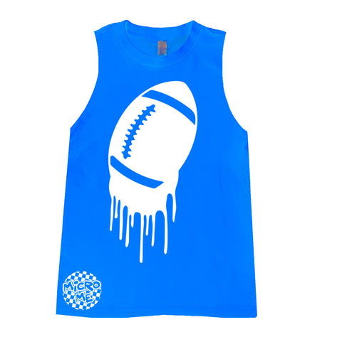 Football Drip Muscle Tank, Neon Blue  (Infant, Toddler, Youth, Adult)