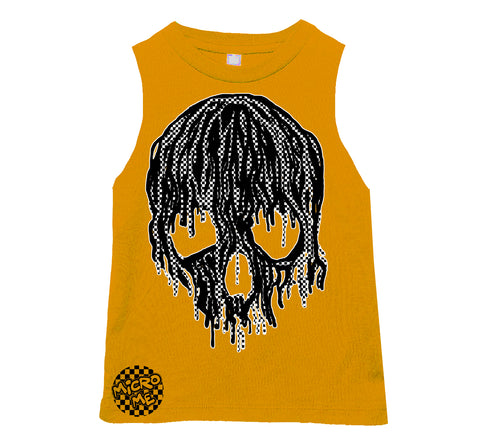 Checker Drip Skull Muscle Tank,  Gold  (Infant, Toddler, Youth, Adult)