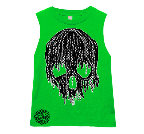 Checker Drip Skull Muscle Tank,  Green  (Infant, Toddler, Youth, Adult)