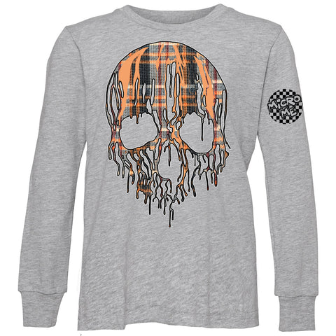 Halloween Drip Skull Long Sleeve Shirt, Heather Grey (Infant, Toddler, Youth, Adult)