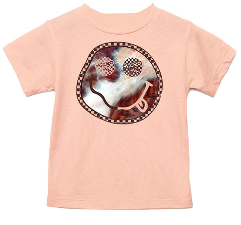 Marble Check Happy Face Tee, Peach  (Infant, Toddler, Youth, Adult)