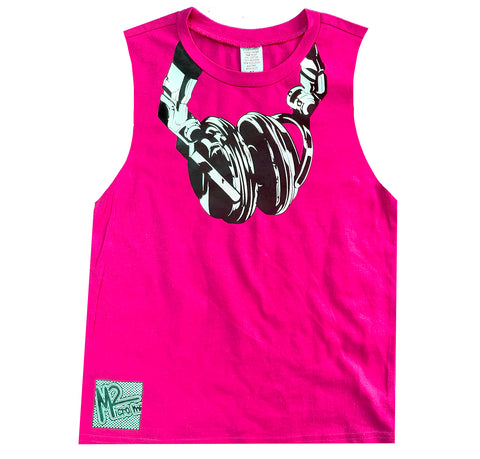 Headphones Muscle Tank, Hot Pink (Infant, Toddler, Youth, Adult)