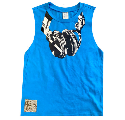 Headphones Muscle Tank, Neon Blue (Infant, Toddler, Youth, Adult)