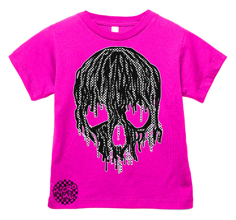 Checker Drip Skull Tee, Hot Pink  (Infant, Toddler, Youth, Adult)
