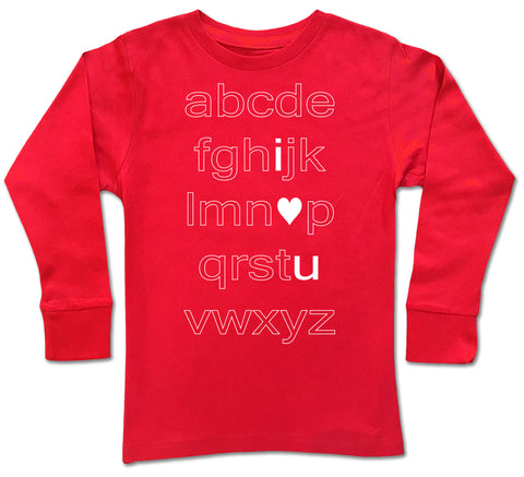 I love you ABC's Long Sleeve Shirt, Red (Infant, Toddler, Youth, Adult)