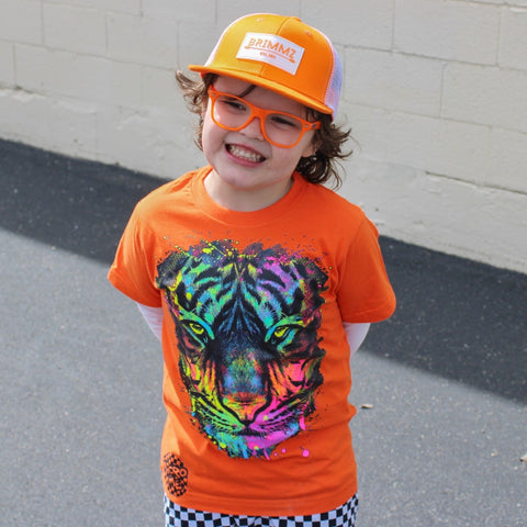 Neon Tiger Tee, Orange (Toddler, Youth, Adult)