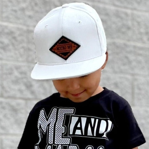 Corduroy Snapback, White, Leather Patch (Child, Adult)