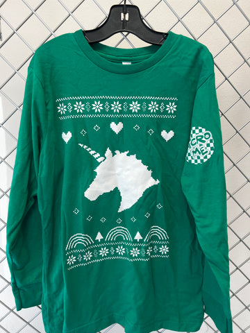 Unicorn FairIsle LS Shirt, Green, Size YS
