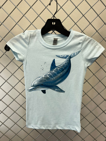 GIRLS- YXS (3/4)-Dolphin fitted Tee, Ice Blue