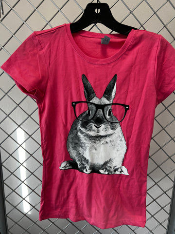 Nerdy Bunny Fitted Tee, Pink, Size L (10/12)