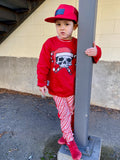 Candy Cane Skull Fleece Sweater, Red- (Toddler, Youth)