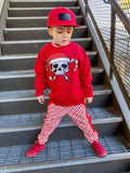 Candy Cane Skull Fleece Sweater, Red- (Toddler, Youth)