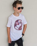 *Marble Check Happy Face Tee, White  (Infant, Toddler, Youth, Adult)