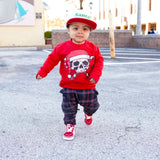 Candy Cane Skull Fleece Sweater, Red- (Toddler, Youth)