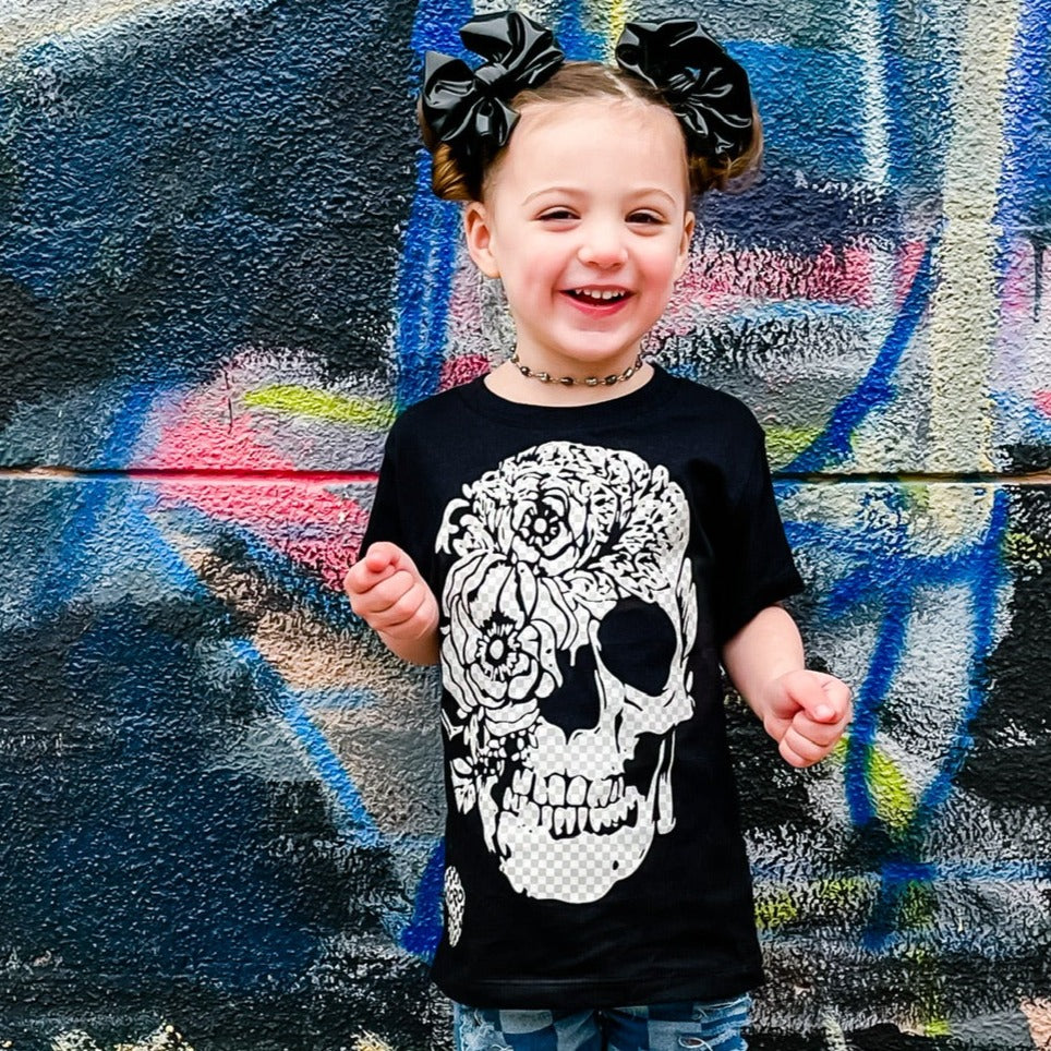トップス Babylclub twinkle skull t black Natural Checks Skull N Roses Tee, Black (Infant, Toddler, Youth