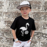 Natural Checks Flamingo Tee, Black (Infant, Toddler, Youth, Adult)
