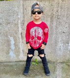 *Marble Drip Skull Long Sleeve Shirt, Red (Infant, Toddler, Youth, Adult)