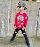 *Marble Drip Skull Long Sleeve Shirt, Red (Infant, Toddler, Youth, Adult)