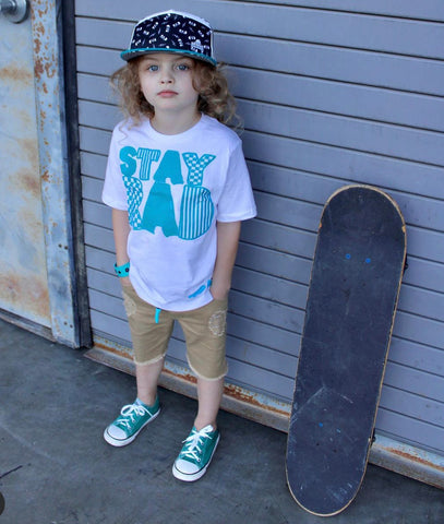 *SR-Stay Rad Tee, WHT/TEAL (Infant, Toddler, Youth, Adult)