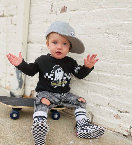 **SK8R Ghost Long Sleeve Shirt, Black (Infant, Toddler, Youth, Adult)