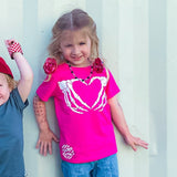 Skelly Heart Hands Tee  Shirt, HOT PINK  (Infant, Toddler, Youth, Adult)
