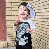 Natural Checks Skull N Roses Raglan, B/W (Toddler, Youth, Adult)