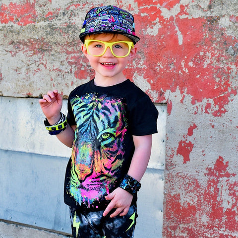 Neon Tiger Tee, Black (Toddler, Youth, Adult)
