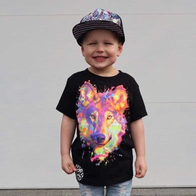 Neon Wolf Tee, Black (Toddler, Youth, Adult)