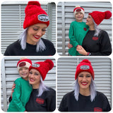 *RED/Natural POM Beanie Red Patch (MEDIUM/LARGE)
