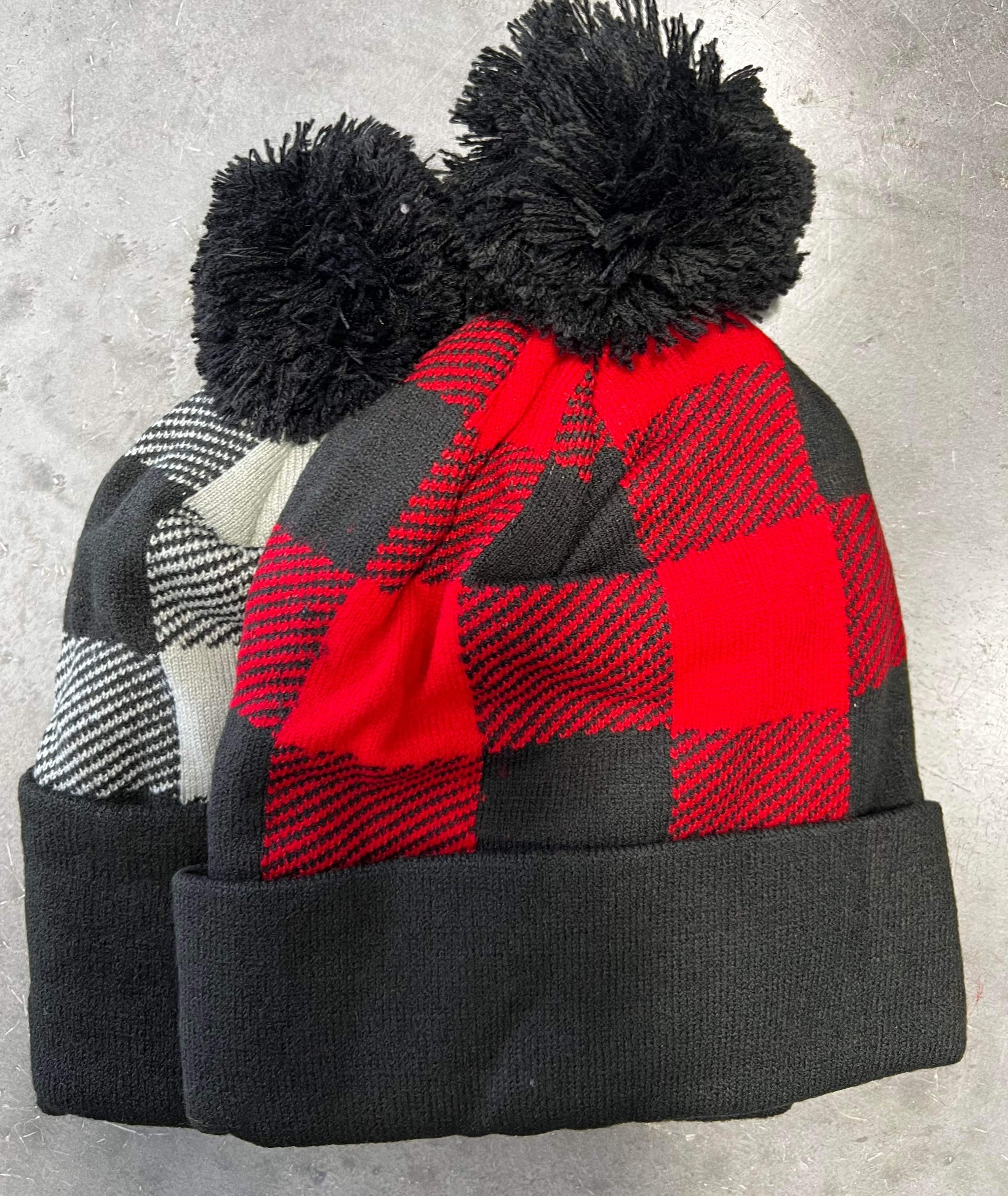 Cozy Red and Black Knit Beanie Buffalo Plaid Hat – Moxy Boutique main image 2