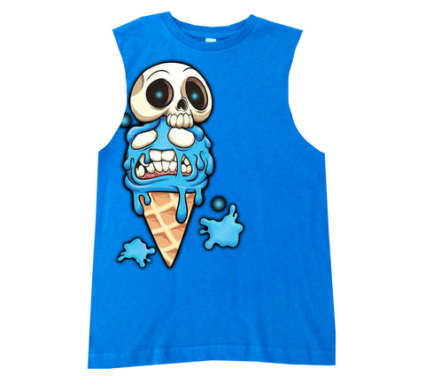 I Scream Skulls Muscle Tank, Neon Blue (Infant, Toddler, Youth, Adult)