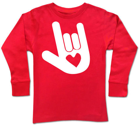I love You Sign Language Long Sleeve Shirt, Red (Infant, Toddler, Youth, Adult)