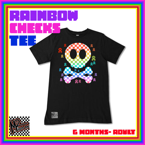Rainbow Checker Skull Tee, Black (Infant, Toddler, Adult)