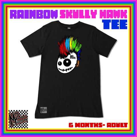 Rainbow Skully Hawk Tee, Black (Infant, Toddler, Adult)