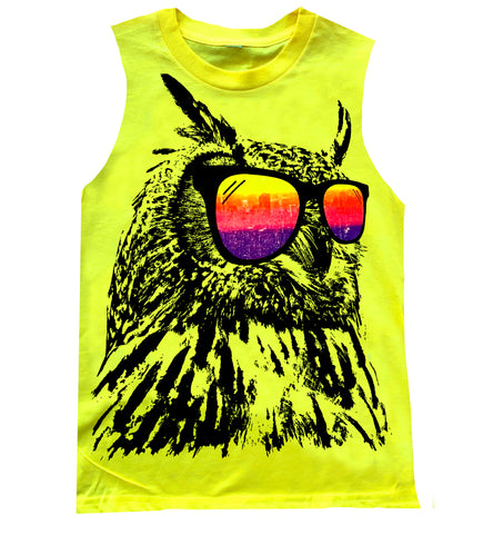 Owl Muscle Tank, Neon Yellow (Toddler, Youth)
