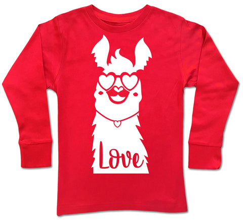 Llama Love Long Sleeve Shirt, Red (Infant, Toddler, Youth, Adult)