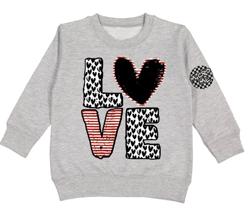 LOVE Hearts Crew Sweatshirt, Heather Grey (Toddler, Youth, Adult)