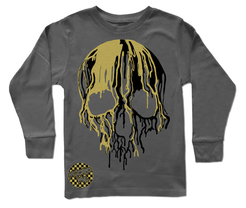 Gold Drip Skull Long Sleeve Shirt, Charc (Infant, Toddler, Youth, Adult)