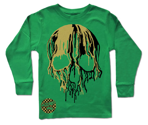 Gold Drip Skull Long Sleeve Shirt, Green (Infant, Toddler, Youth, Adult)