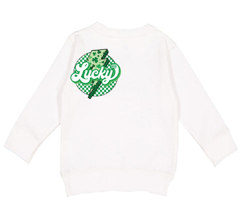 Lucky Bolt Crew Sweatshirt, White (Toddler, Youth, Adult)