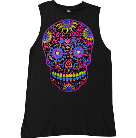 Lil Neon Skull Muscle Tank, Black  (Infant, Toddler, Youth, Adult)