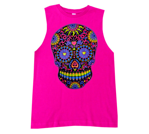 Lil Neon Skull Muscle Tank, Hot Pink (Infant, Toddler, Youth, Adult)